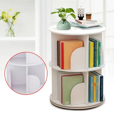 $56.50 • Buy 360° Rotating Bookshelf Bookcase 2Tier Freestanding Storage Shelf PVC Display US