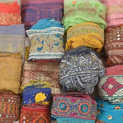 Sanskriti Vintage Assorted Sari Border Antique Handmade 25 YD Sewing Craft Lace • $87.59