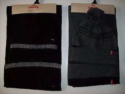 Levi's Scarf Hat 2pc Set Mens Winter Casual Maxi Warmth Black Gray Stripe OSFM • $24.99