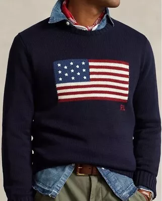 Vintage Polo Ralph Lauren American Flag 100% Cotton Knit Sweater L • $71