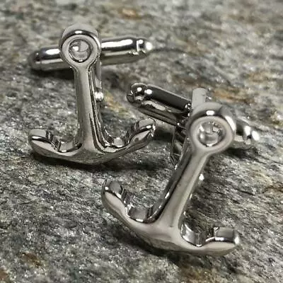 Unique Classic Nautical Anchor Men's Shirt Cuff Links Solid 935 Argentium Silver • $150