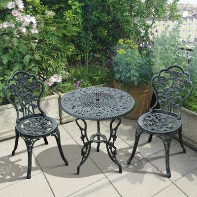 £164.99 • Buy 3 Pcs Cast Aluminum Bistro Set Garden Furniture Dining Table Chairs