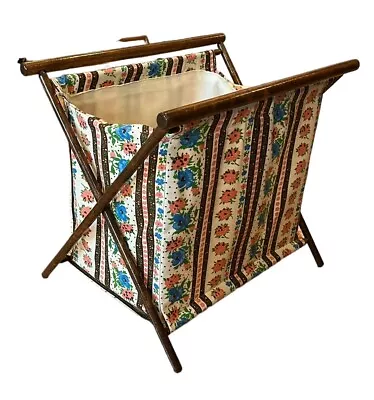 VRG Knitting Sewing Craft Yarn Caddy Basket Bag Folding Wood Frame Handle Floral • $28.99