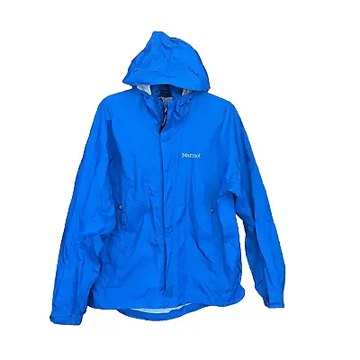 Marmot PreCip Rain Coat Jacket Mens Medium Full Zip Hood Pockets Blue • $49.59