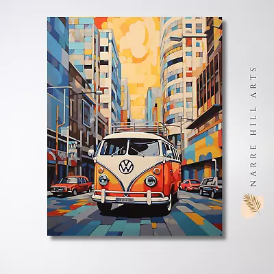 Vintage Wall Art Boho Home Decor Kombi Van In Retro Urban Environment Home Decor • $39