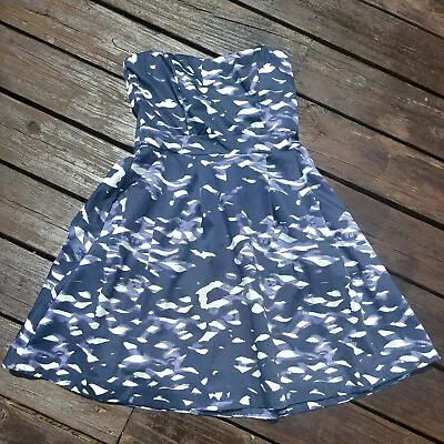H&M Womens Strapless Dress Navy Blue And White Zip Up Party Cocktail Size 12  • $10.50