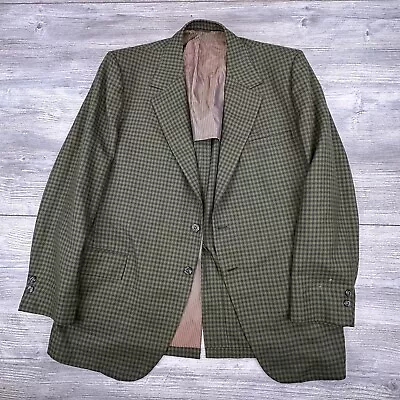 VTG Sears Blazer Mens 46L Olive Green Checkered Herringbone Poly Rayon Blend • $69.99