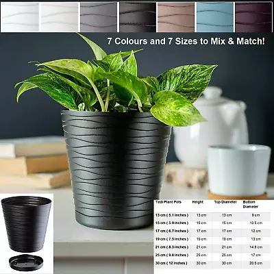 Tedi Round Plant Pots Indoor And Outdoor Plant Pot With Saucer And Drainage Hole • £5.99