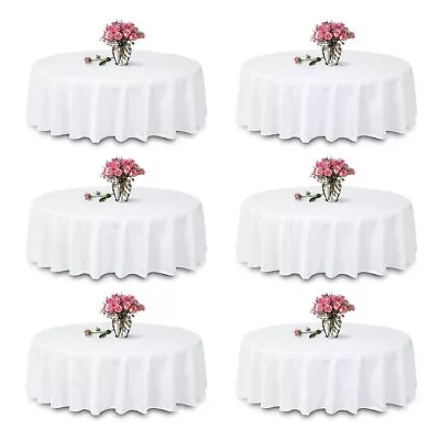 6 Packs White Round Tablecloth -90inch100% Polyester Fabric Washable Table C... • $66.48