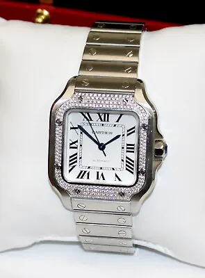 Santos De Cartier 35mm Automatic Ladies Watch W 206 Diamonds!  4075 - Fits 7.25  • $9500