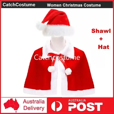 Christmas Velvet Shawl Cloak Cape Mrs Santa Claus Cape Robe With Hat Costume • $19.47