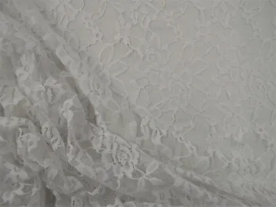 Embroidered Stretch Lace Apparel Fabric Sheer Pearl White Floral PP55 • $2.99