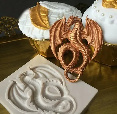 3D DRAGON Silicone Fondant Cake Topper Mold Mould Chocolate Sugarcraft Baking • £3.57