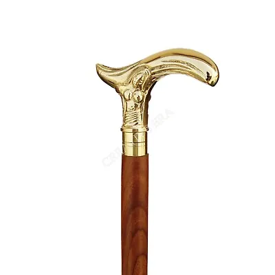 Antique Brass Mermaid Women Handle Brown Wood Walking Stick Cane Handmade Vntage • $37.04