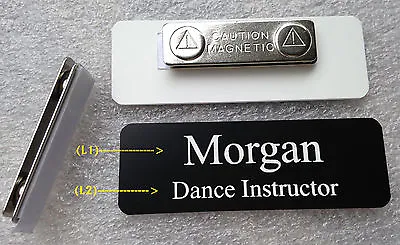 Custom Name Tag 3 X1  Black (white Letters) W Round Corners & Magnet Attachment • $4.25