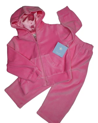 $19.97 • Buy Baby Girls Pink Velour Zip-Up Hoodie & Pants Set 24 Months