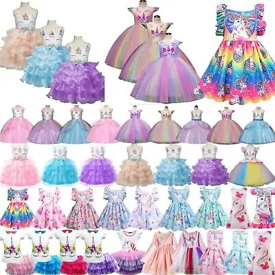 $21.09 • Buy Kids Girls Unicorn Dress Princess Rainbow Tutu Dress Evening Gown Birthday Party