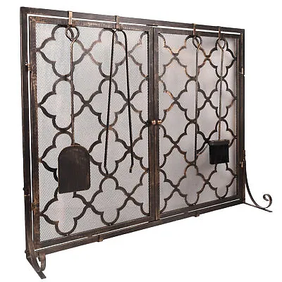 Metal Fireplace Screen Scrollwork Copper Color 39 X 31 Inch Fireplace Screen • $114.98