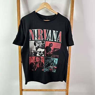 Nirvana Shirt Mens Large Black Photo Graphic Rock Grunge Back Short Sleeve • $19.95