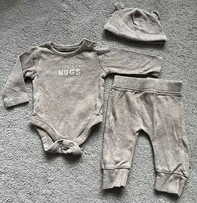Baby Boy 3pc Outfit Set | Vest Hat Leggings | 0-3 Months | George | Brown • £0.99