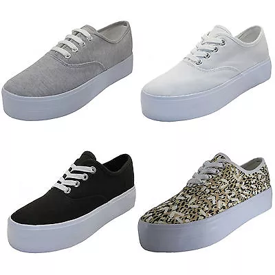 $19.70 • Buy Women's Platform Sneakers Canvas Lace Up High Wedge Fashion Comfort Shoes Sizes 