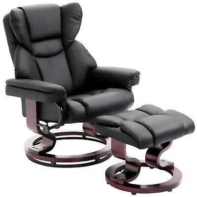 Leather Recliner Chair Armchair Lounge Sofa Swivel Chair W/ Foot Stool Wood Base • £179.99