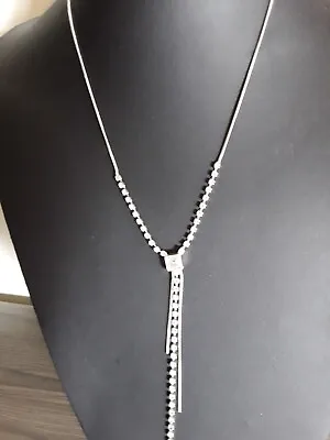 £12.49 • Buy River Island 18  Silver Tone Drop Necklace Diamante Trim Costume Jewellery New