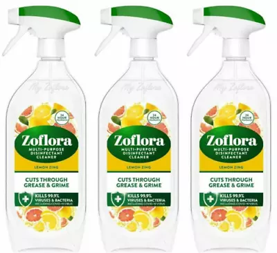 Zoflora Multi-Purpose Disinfectant Cleaner Trigger Spray Lemon Zing 800ml X 3 • £11.15