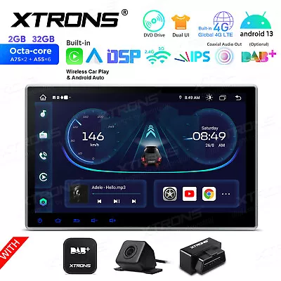 DAB+CAM+OBD+10.1  Android 13 Double DIN Car Radio Stereo GPS Nav 4G DVD Car Play • £299.99