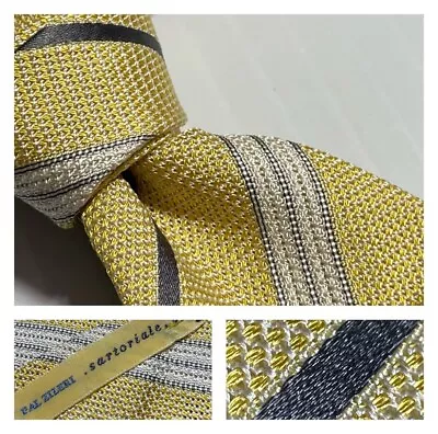 PAL ZILERI Sartoriale Grenadine Silk Tie Pale Yellow Silver White Stripe Italy • $79.95