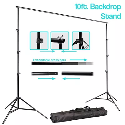 Adjustable 10' Photography Studio Background Muslin Support Stand W/ Carry Bag • $49.57