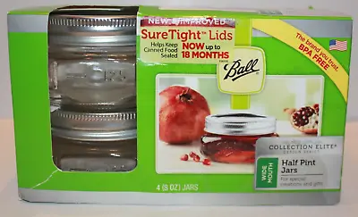 Ball Elite Squatty Half Pint Mason Jars Wide Mouth 4 Jars 1/2 Pint. 8oz. NEW • $26.99