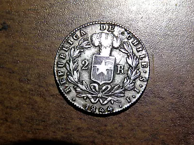 Better Date Chile 1844 2 Reales Silver Coin  F1 • $50