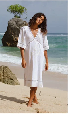 $139 • Buy ARNHEM Organic Cotton LAUREN Kaftan Dress Size 12 Boho Embroidered Ivory