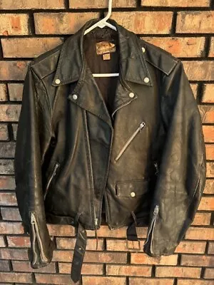 Vintage '50s Or '60s Motorcycle Biker Steerhide Black Leather Jacket Spiegel  • $450