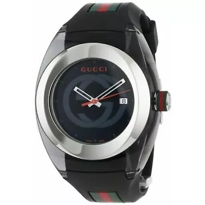 New Gucci Sync XXL YA137101 Black Rubber Band Gucci Logoed Dial Men's Watch • $250