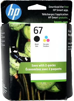 New Genuine HP 67 Black & 67 Color 2PK Ink Cartridge DeskJet 2732 Exp. 2025 • $26.99