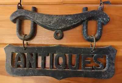 Vintage Cast Wrought Iron ANTIQUES Advertising Hanging Sign Store Window Display • $216.60