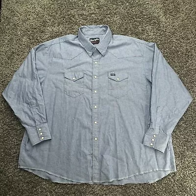 Vintage Wrangler Shirt Mens 4XL 5XL Blue Denim Western Chambray Pearl Snap • $29.95