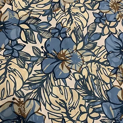 Vtg Hawaii Print Inc Hibiscus Large Floral Blue Brown 6 Yards • $72.97