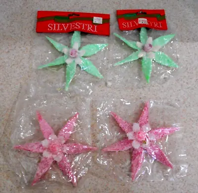 NEW Vintage  Silvestri Christmas Ornament Frosted Flowers Green Red 1990s • $15.99