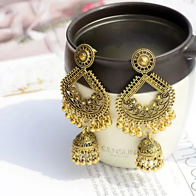 Vintage Women Gold Silver Bell Gypsy Tassel Jhumka Indian Charm Tassel Earrings • $3.67