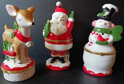 Christmas 5  Ceramic Trinket Box Set Of 3 Santa Reindeer Snowman Ganz MX179982 • $69.95