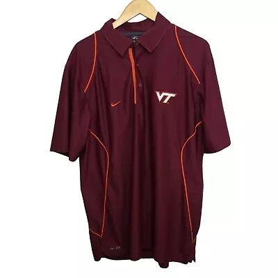 Nike Virgina Tech VT Men's Size Large Polo Shirt Dri Fit Maroon & Orange W Logo • $24.97