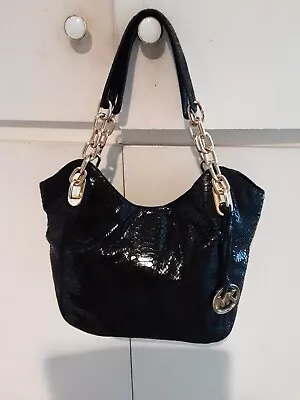 Michael Kors Black Snakeskin Lilly Chain Tote Shoulder Bag- Handbag- Hobo E-1203 • $79