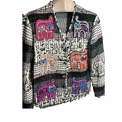 Yak Magik Jacket Size S Tapestry Beaded Embroidered Cat Art To Wear Rare Vintage • $32.90