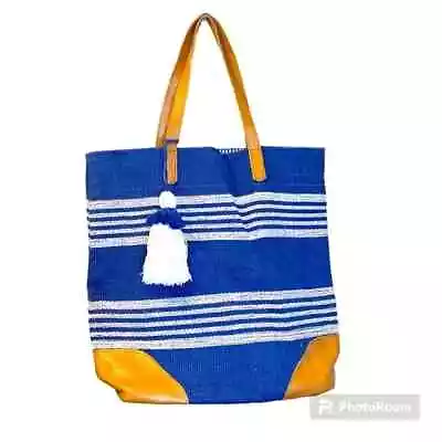 Mudpie Navy And White Jute Tote Bag • $12