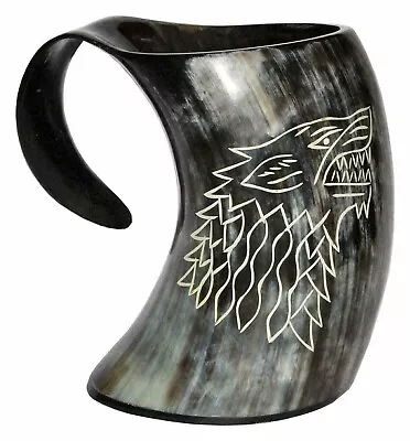 Viking Drinking Horn Mug Wolf Carved Tankard For Beer Game Of Thrones Wolf Mug • £23.99