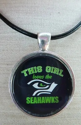 $12.99 • Buy   NFL SEATTLE SEAHAWKS   Glass Pendant With Leather Necklace