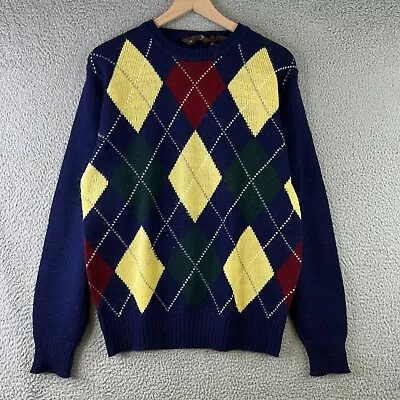 VINTAGE Grandpa Sweater Mens Large L Blue Argyle Knit Pullover Crewneck Retro • $6.25